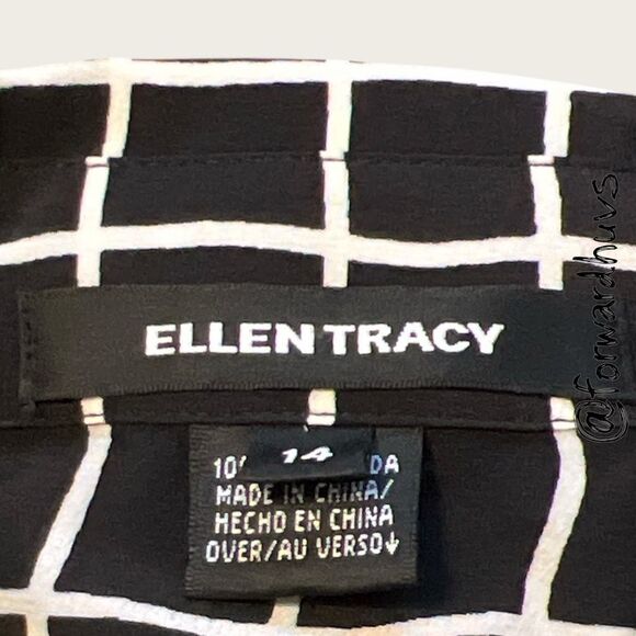 Ellen Tracy Silk Button-Up Shirt – Black & White Grid – Size 14 - Picture 6 of 9